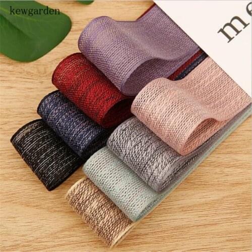 Kewgarden 38mm 25mm 1.5" 1" 2 Colors Cotton Linen Satin Ribbon Handmade Tape DIY Brooch Hair Bowknot Accessories Webbing 20 Yard