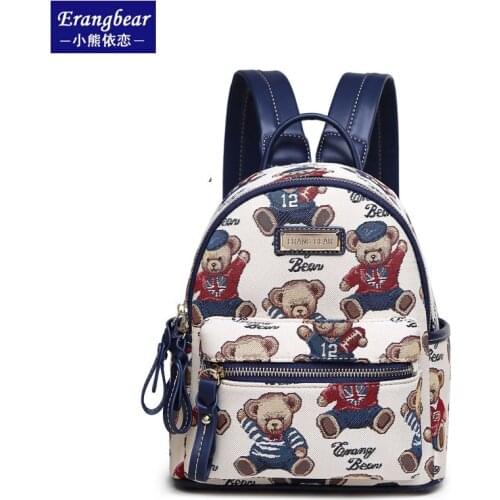 Classic bear female bag jacquard fabric backpack mini bag ladies bag small backpack backpack for women fashion backpack