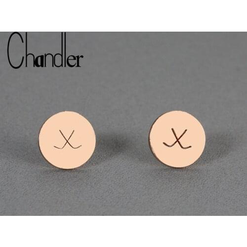 Chandler Korean Stainless Hockey X Earrings Surgical Steel Titanium Round Posts Letter x For Girls Geometry Bronics Accessory