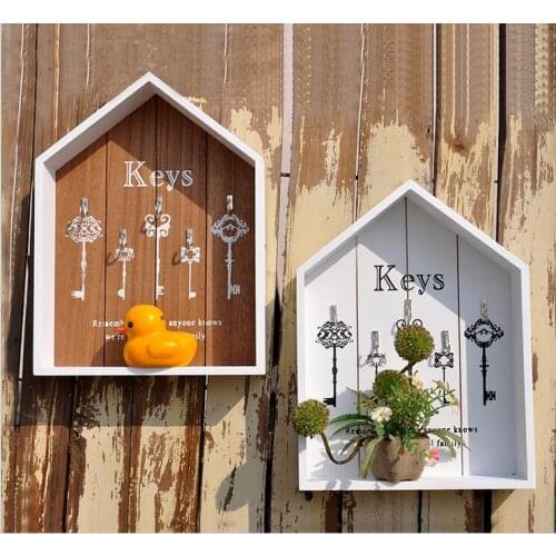 European Countyside Style Creative KEY Hook Wooden Wall hook box Garden Wall key Collect case Home Deco