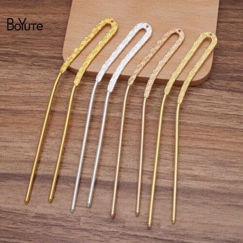 BoYuTe (5 Pieces/Lot) 13*137MM Metal Brass Carved Hair Stick with Holes Handmade Diy Hair Accessories Materials