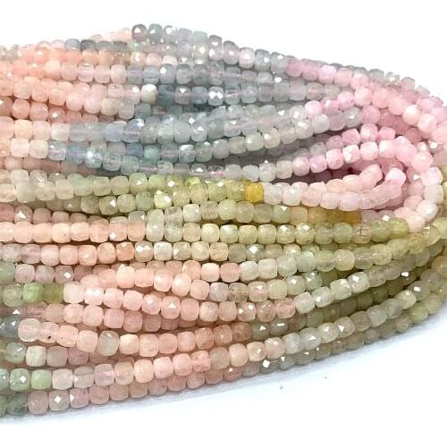 Veemake Morganite Natural Necklace Bracelets Earrings Ring Gemstones DIY Faceted Irregular Cube Small Beads For Jewelry Making