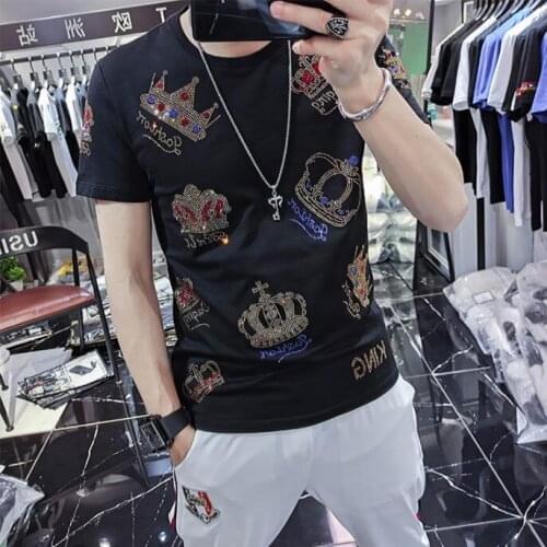 New best selling short sleeve mens famous Crown brand diamond fitness top T-shirt