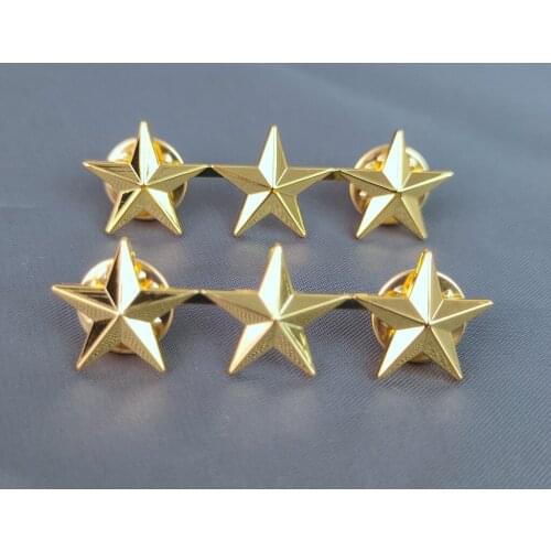 PAIR OF WW2 US ARMY OFFICER 3 STAR LIEUTENANT GENERAL RANK MINI BADGE PIN LAPEL INSIGNIA golden Military BROOCHES