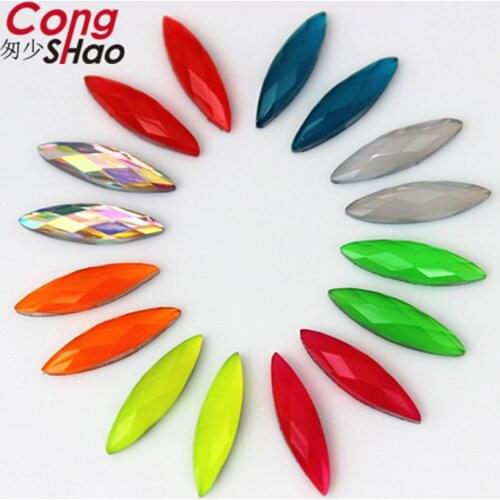 Cong Shao 100Pcs 4*15mm AB Clear Horse eye Resin Rhinestone trim Crystals Flatback for Wedding Dress Buttons Decoration ZZ214