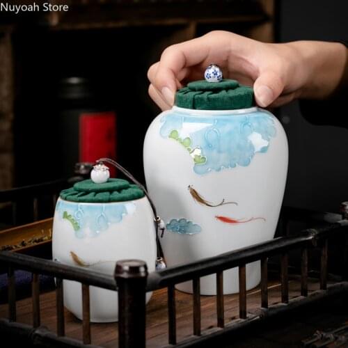 Hand-painted Ceramic Tea Caddy Household Tea Box Moisture-proof Sealed Tank Storage Tank Portable Tea Set Accessories Handicraft