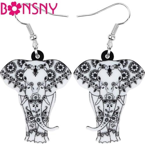 Bonsny Acrylic Gray Jungle Elephant Earrings Big Ethnic Animal Dangle Drop Jewelry For Women Girls Kids Funny Gift Decoration