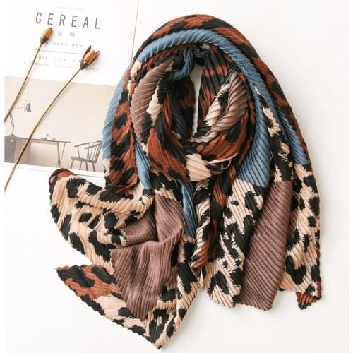 Ladies Fashion Wrinkle Leopard Patchwork Viscose Shawl Scarf Autumn High Quality Muffler Foulard Sjaal Wrap Hijab Snood 180*90Cm