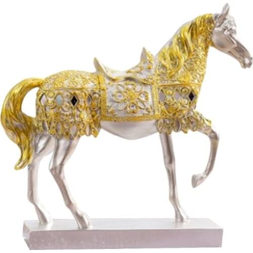 Modern Horse Statue Sculpture with Diamond Rhinestone Resin Crafts Ornament Vintage Animal Figurine Home Office Decor