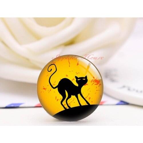 Handmade Round Cat Happy Halloween photo glass Cabochons, Jewelry Finding Cameo Pendant Settings, (F008-017)