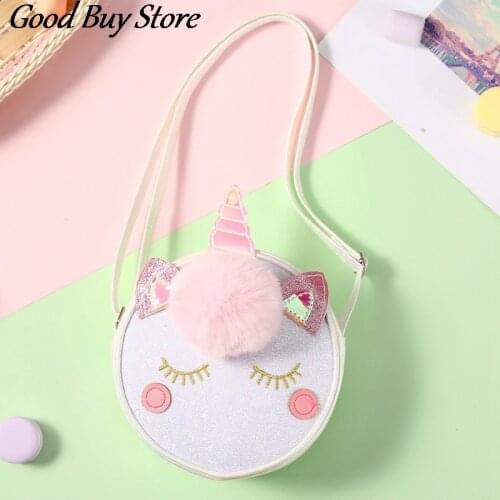 3D Unicorn Shoulder Bag Shiny Sequins Cute Phone Purse Brand Handbag Girls Adjustable Belts Crossbody Bags Round Wallet Pompom