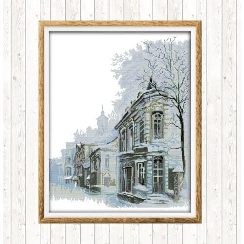 Winter Morning Cross Stitch Landscape Painting 11ct Counted Fabric DMC Embroidery Kit 14ct Needlework Print Canvas DIY Handmade