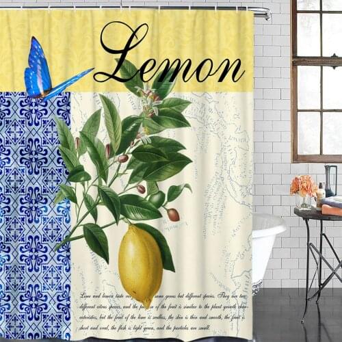 Moroccan Pattern Butterfly Lemon Shower Curtain Polyester Fabric Waterproof Shower Curtains Modern Bathroom Curtain