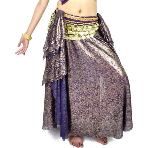 10 Colors Women Belly Dance Wear Long Maxi Skirts Bellydance Accessories Bronzing Fabric Skirts with Ruffles