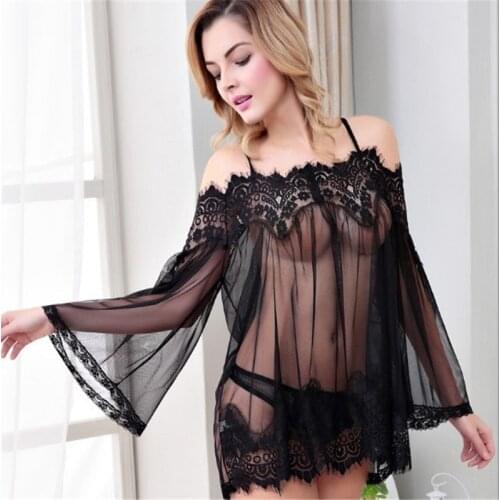 Women Lace Wrapped Sexy Mesh Nightdress Fun Solid Lace Bra Sets Nightgown Summer Ladies Casual Black White Sleepwear Night wear