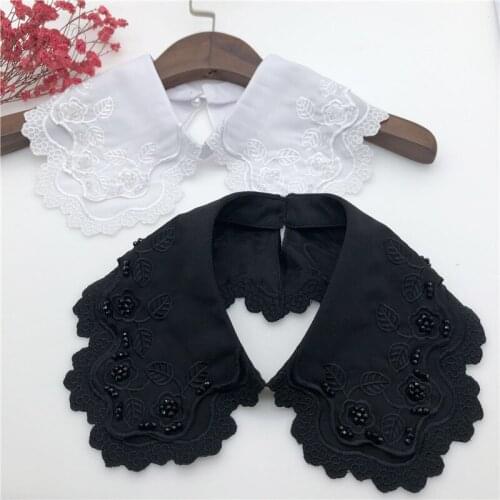 Women Handmade Beading Lapel Fake Collar Embroidery Flower Jewelry Girls Shirt Detachable Collars Necklace Choker False Collar