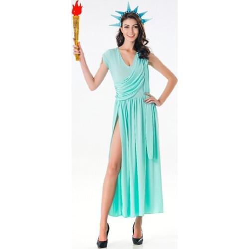 Halloween Women Statue Of Liberty Costume USA Independance Day Fancy Dress
