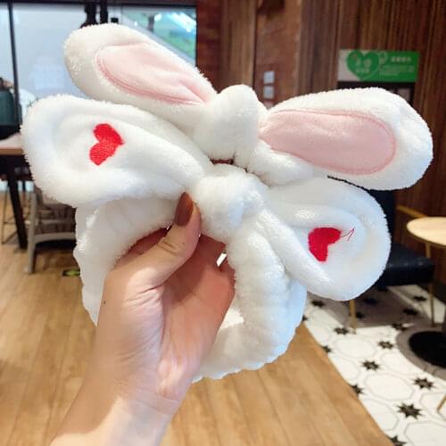 Women Girls Soft Wash Face Hair Holder Hairbands Coral Fleece Bow Animal Ears Headband Female Turban Fashion Hair Accessories