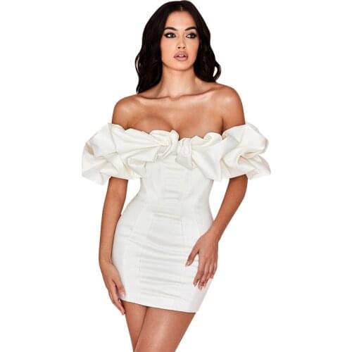 Sexy Ruffles White Strapless Mini Dress Backless Off Shoulder Bodycon Dresses Women Summer Elegant Party Clubwear Female CX1662