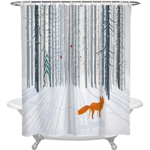 Animal Bird Fox Forest Winter Shower Curtain Waterproof Polyester Fabric Shower Curtains Home Decoration Curtain with Hook