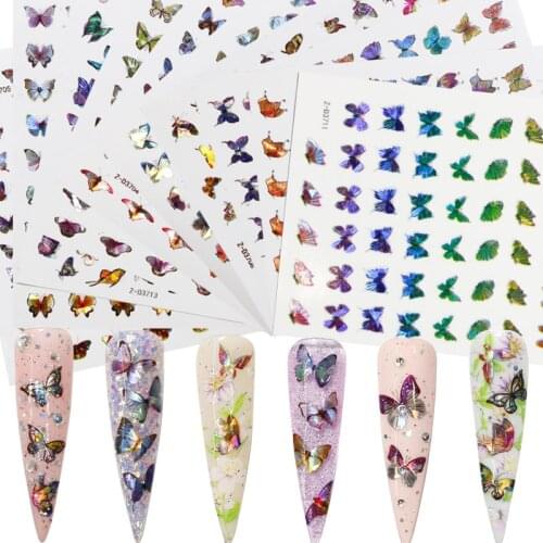1PCS 3D Butterfly Nail Art Stickers Watermark DIY Colorful Tips Manicure Tool Nail Transfer Decals Foils Wraps Nail Decorations