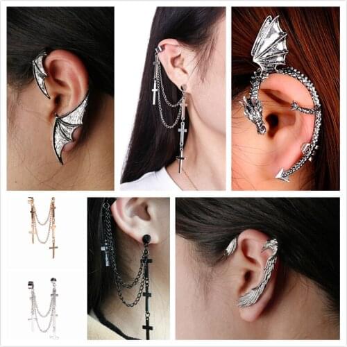 1pc European and American fashion personality punk cross flying tassel ear clip flying dragon ear clip earrings ladies jewelry