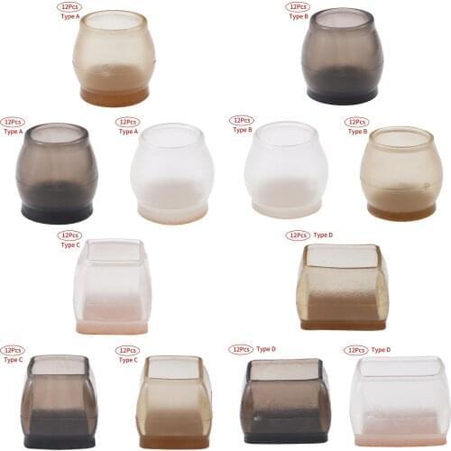 12Pcs Floor Protector Chair Leg Caps Anti Slip Silicone Feet Cups Felt Table Tube Plug Mats Furniture Legs Covers Protection Pad