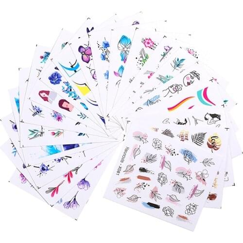 20Pcs Miexed Designs Nail Water Decals Set Flower Leaves Transfer Sliders Watermarks Summer Style Blooming Water Slider Foils