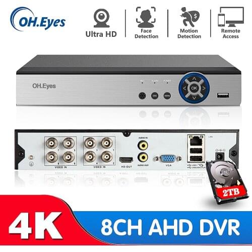 8CH 4K AHD DVR AI H.265 Hybrid 8 Megapixel NVR Digital Video Recorder for 2MP 4MP 5MP 8MP AHD/TVI/CVI/XVI/IP Cameras