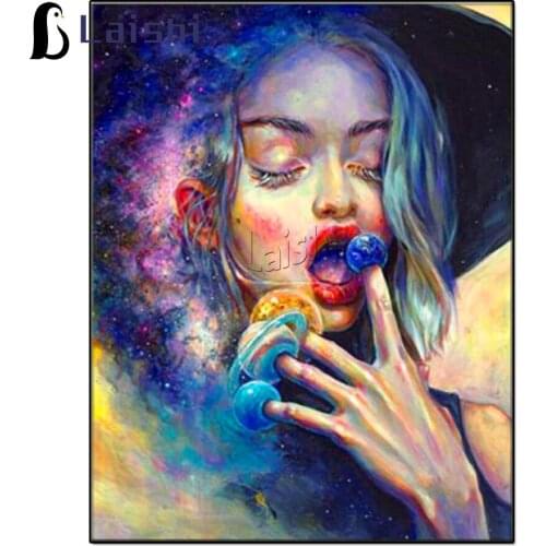 Abstract fantasy planet girl Diamond Embroidery Paintings Full Square Round Cross Stitch Mosaic Kit Holiday Gift Home Decor