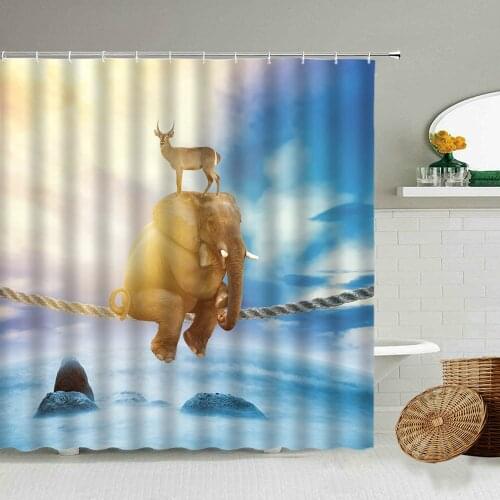 African Elephant Wild Animal Shower Curtain Fun Creative Landscape Bathroom Accessories Family Toilet With Hook Hanging Curtains