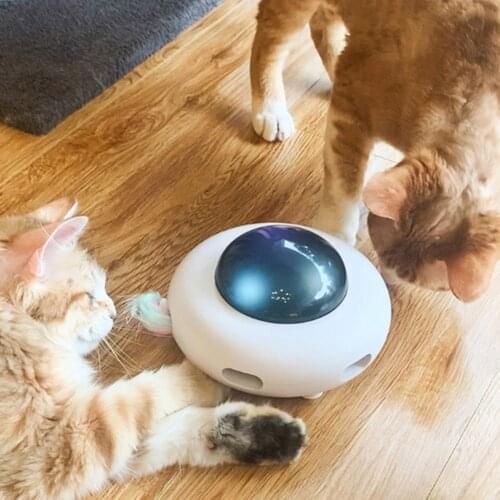 Automatic Cats Teaser Toys UFO Smart Feather Stick Spinning Pet Turntable Catching Training Playing Interactive Dolls