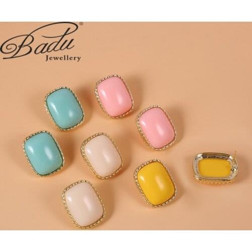 Badu Acrylic Button Stud Earrings Color Earrings Korean Square Jewelry Clothes Button Earrings Minimalism Girls Temperament Gift
