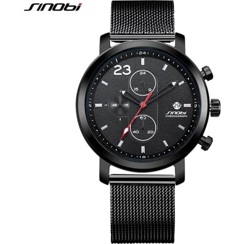 SINOBI 2021 New Fashion Mens Watches Luxury Business Chronograph Stainless Steel Waterproof Wristwatch mens Clock Reloj Hombre