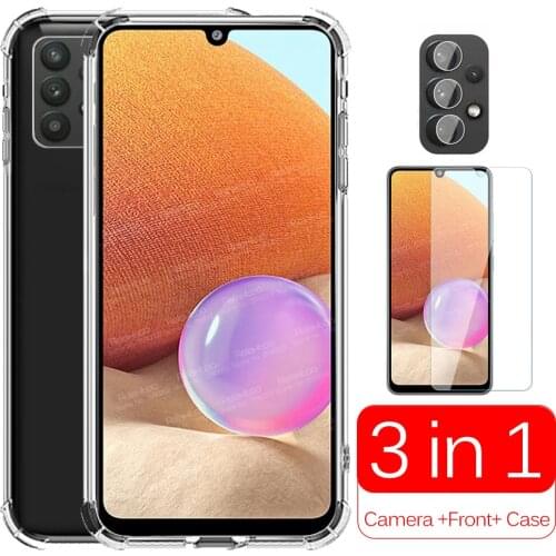 For Samsung Galaxy A32 4G Case Transparent Shockproof Soft Cover Sumsung A32 4G A 32 A325F 6.4" Protective Tempered Glass Coque
