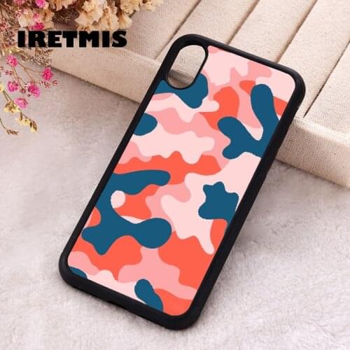 Iretmis 5 5S SE 2020 Phone Cover Cases for iPhone 6 6S 7 8 Plus X Xs Max XR 11 12 MINI Pro Rubber Silicone Blue & Red Camo