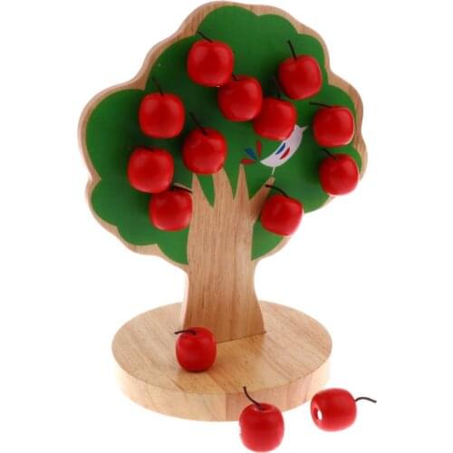 Montessori Wooden Educational Toy Tree and Apple Magnetic Math Counting Game Preschool Learning Educational Gift for kids Baby