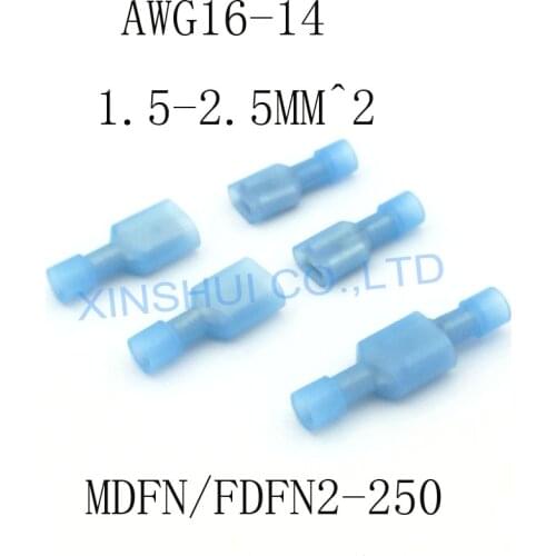 FDFN2-250 MDFN2-250 transparent Blue Fully Insulated Spade Electrical Crimp Connectors- Mixed Male & Female