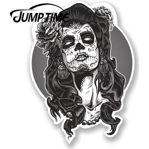 Jump Time for Glossy Vinyl Stickers Sugar Skull Face Lady Girl Zombie Laptop Decal Rear Windshield Waterproof Car Accessories