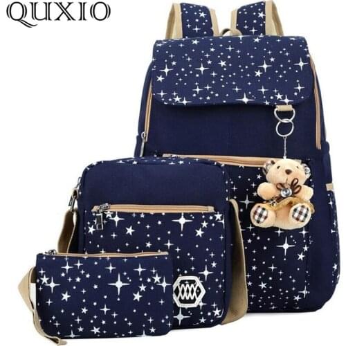 Composite Backpacks Preppy Style Bag For Teenage Girls High Quality Canvas School Bags Cute Bear 3 Set Backpack Female YHL02