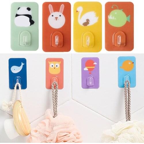 2pcs Cartoon Animal Hook Sticky Solid Color Animal Pattern Upgrade Crystal Hook Non-Trace Waterproof Punch Home Office Product