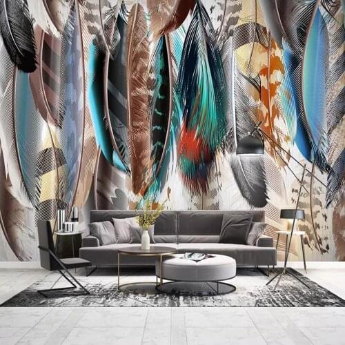 Milofi custom large 3D wallpaper murals simple hand-painted colored feathers background wall decoration wallpaper murals