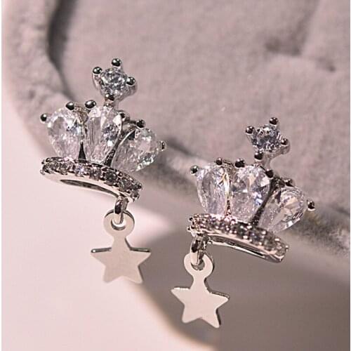 Fashion Jewelry Shining Crystal crown Earrings For Women Gold Color high quality Stud Earrings Wedding Jewelry Christmas Gifts