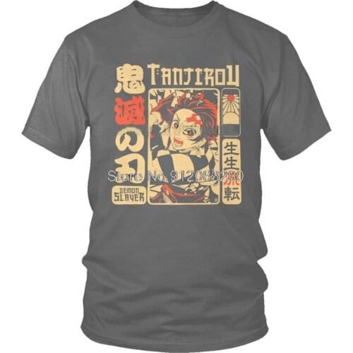 Demon Vintage Slayer T Shirt Men Short Sleeve Cotton T-shirt Kimetsu No Yaiba Nezuko Tanjiro Kamado Tee Graphic Tshirts
