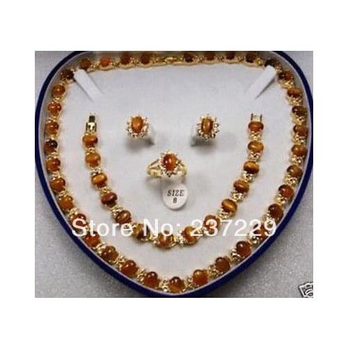 Wholesale price ^^^^Beautiful jewelry Tigers Eye necklace bracelet earring ring set