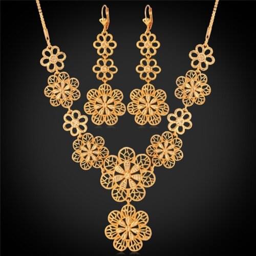 Necklace Earrings For Women New Gold Color Blossom Flowers Bohemia Cute Fashion MGC Vintage Jewelry Set NE470