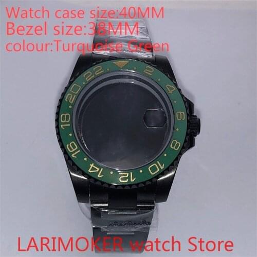 Suitable for Mingzhu 8215 40mm sapphire glass 904L stainless steel case sealing bottom cover, with bezel Turquoise Green
