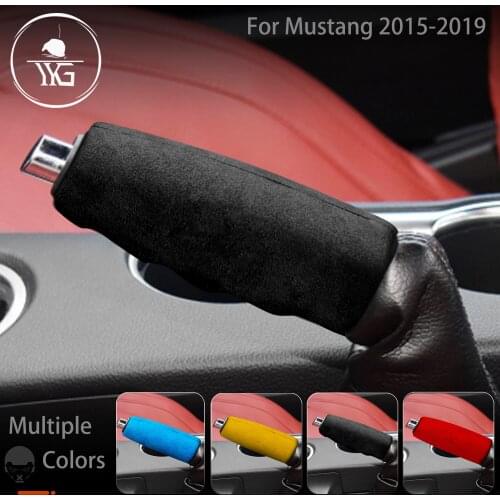 Turn Fur Suede Wrap Cover For Ford Mustang 2015-2020 Handbrake Cover Protective Sleeve ABS Trim Hand Break Car Accessories