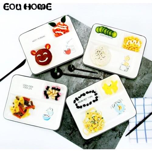 Nordic Style Rectangular Partition Serving Plates Ceramic Fruit Snack Baby Partition Plate Fashion Dinner Set Breakfast Plate