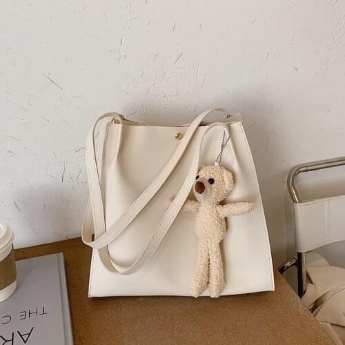 TopFight Women‘s Shoulder Bag PU Leather Youth Ladies With Bear Doll 2021 High Capacity Travel Back Pack Crossbody Messenger